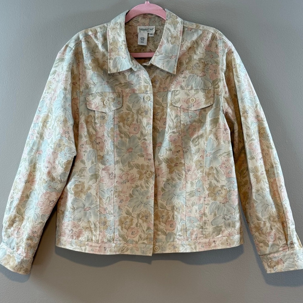 Coldwater Creek Womens XL Floral Linen Cotton Button Front Jacket Pastel